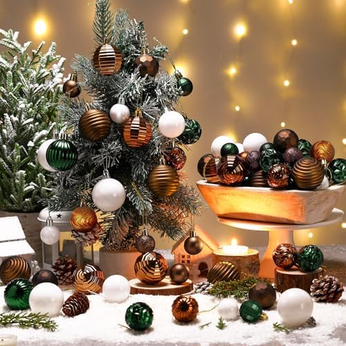 Lunmon 72 Pcs Neutral Christmas Ornaments Set Coffee Brown Green White - Image 4