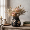 Living Room Decor Flower Vase，Black Farmhouse Wood Vases Aesthetic,Office Flower Pot for Desk, Rustic Coffee Table Bookshelf Laundry House Decorations,Kitchen Decor and Accessories by Jhumeg