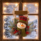 Suncalla 17 Inch Christmas Snowman Wreaths for Front Door Wood Hanging Sign - Image 5