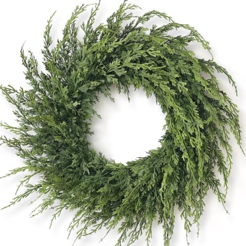 24" Artificial Christmas Cedar Wreath for Front Door Home Decoration by FOTEEWL