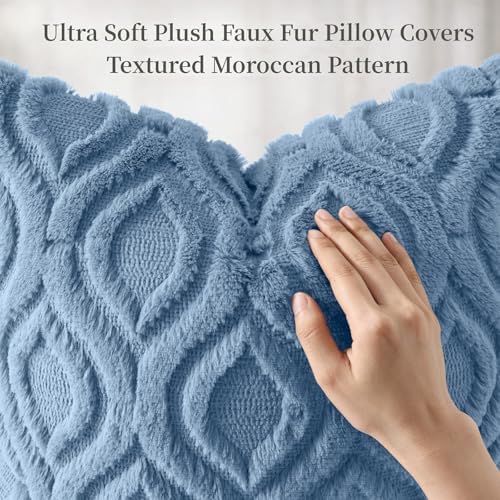 decorUhome Faux Fur Plush Soft Blue Throw Pillow Covers 26x26 Set of 2 - Image 6