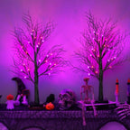 [Timer] 2 Pack Halloween Decorations Indoor, 24 Inch Lighted Black Halloween Tree with 24 Orange & Purple Lights, USB or Battery Powered Spooky Tabletop Tree for Home, Party, Fireplace & Holiday Decor by Grastfu