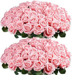 Auihiay 60PCS Pink Roses, Artificial Roses, Fake Roses, Velvet Silk by Auihiay
