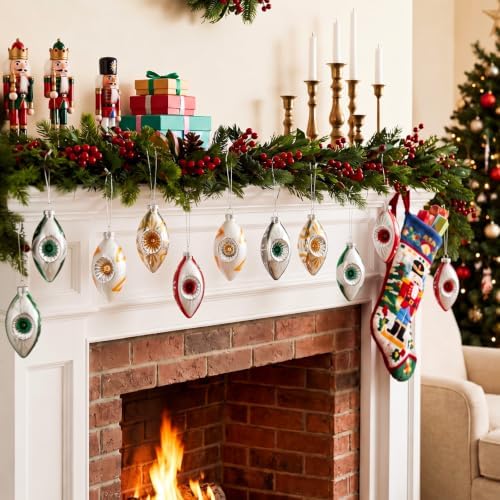 12 Pcs Vintage Glass Christmas Ornament Reflector Decor, Fresh - Image 5