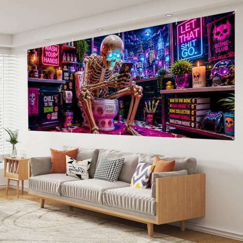 7x16ft Funny Halloween Garage Door Banner Decor, Skeleton Pooping on Toilet - Image 7