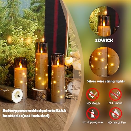 Sasigeiaa Flameless Candles with Embedded Star String - Battery Operated LED Candles, with Remote,12 Grey Flickering Candles for Christmas, Weddings, Home Decor & Party,(D 2.3"×H 5" 6" 7") - Image 4