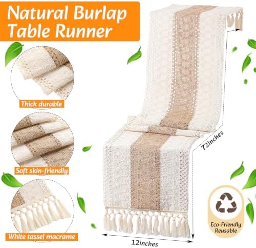 Boho Table Runner and Placemats Set, 4 Sets, Brown, 12x72 - Image 4