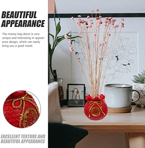VOSAREA Lucky Bag Vase Money Bag Flower Vase Lucky Piggy Bank Money Flower Planter Pot Wheat Yuan Bao Blessing Arrangement Feng Shui Decor Red - Image 7