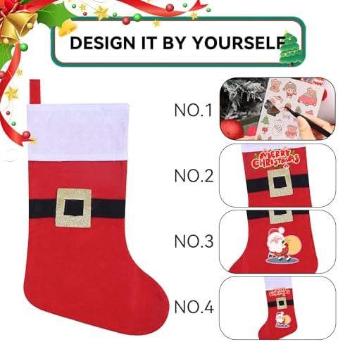 24 Pack Felt Christmas Stockings with Buckle, 19 Inches Red and White Christmas Stockings Hanging Ornaments, White Cuff with Buckle Christmas Stocking for Family Christmas Holiday Decorations - Image 4