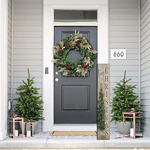 Mery Christmas Tree Sign for Front Door, 4ft Tall Porch Decor, Vertical Wooden Signs Porch, Rustic Farmhouse Wood Decorations Outdoor - Image 5