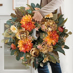 WANNA-CUL 24in Fall Front Door Wreath Dahlia Hydrangea Peony Table Decor - Image 3
