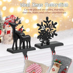 Christmas Stocking Holders for Mantle Set of 2, Anti-Slip Retro Black Bronze Christmas Reindeer and Snowflake Stocking Hangers, Metal Stocking Holder for Christmas Fireplace Mantel Decorations - Image 6