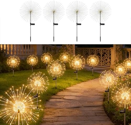 Solar Fireworks Lights for Outside Fairy Garden Warm White 4 Pack by Unknown
