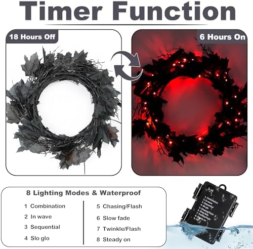 9 FT 72 LED Willow Vine Twig Decor Black Halloween Garland with Orange Lights, 8 Modes & Timer Waterproof Battery Operated for Home Fireplace Mantle Wall Office Indoor Halloween Decorations Party - Image 4