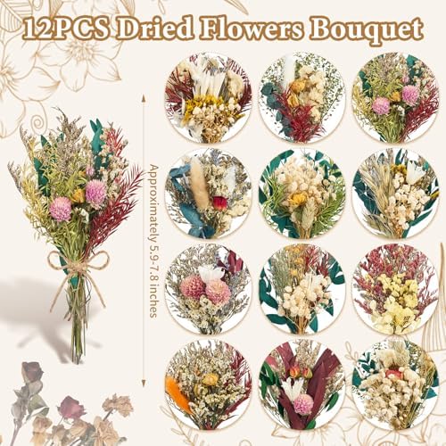 12/24PCS Handmade Dried Flower Bouquet with Stems Natural Dried Wildflowers 7.5 Inch Mini Dry Flowers for Vase Farmhouse Decor, Wedding Styling, Photography Props, Gift DIY(12pcs, Bright) - Image 2