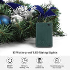Garvee 18in Christmas Wreaths for Front Door with 15 LED Lights Blue Silver - Image 6