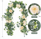 TOCHGREEN 4 Pack Artificial Eucalyptus Flower Garland with Champagne Roses - Image 5
