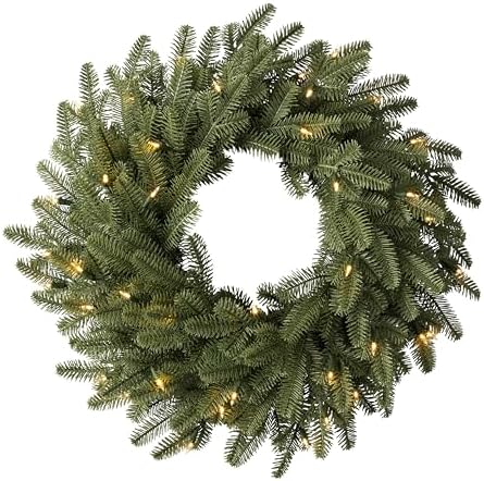 Balsam Hill BH Balsam Fir Christmas Wreath - Premium True Needle Front Door Wreath with LED Clear Lights Available in 26" and 48" Sizes for Indoor and Outdoor Holiday Decorating, 26" by BalsamHill