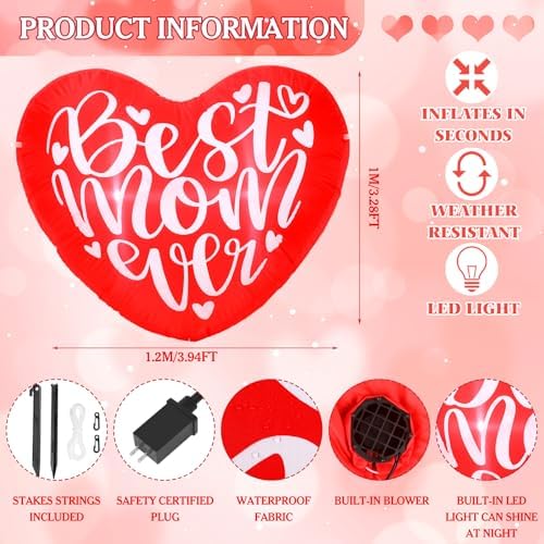 VIHOSE Inflatables Arch Outdoor Decorations Inflatable Arch Build in LED Lights for Party Supplies Decor(3.9 Inch,Cute Heart) - Image 2