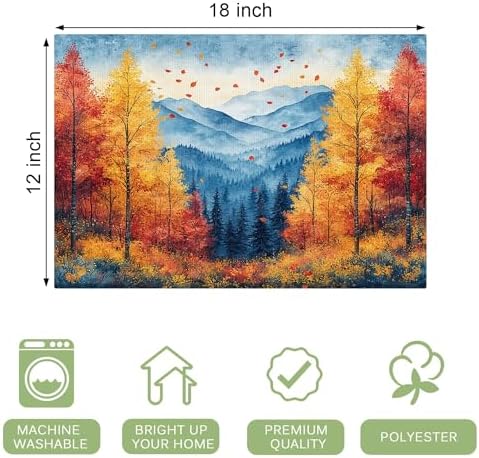 Fall Maple Leaves Placemats Set of 6, 12x18 Inch Atumun Mountain Table Place Mat Seasonal Leaf Washable Non-Slip Heat Resistant Fabric Placement Mats for Party Dining Kitchen Indoor Outdoor Decor - Image 4