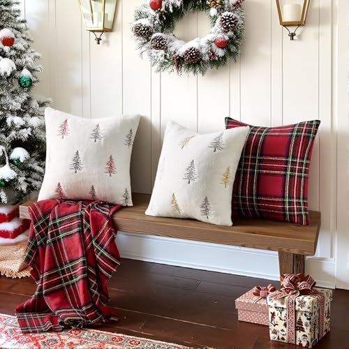 MIULEE Christmas Decorative Faux Fur Pillow Covers 20x20 Inch White Gold - Image 5