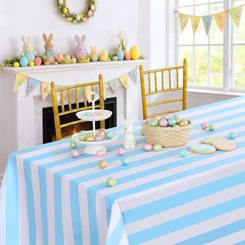 2Pack Striped Tablecloth 57x120 Inch Light Blue and White Tablecloth - Image 6