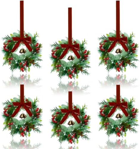 Edussy Mini Christmas Wreaths, Set of 6, 10 Inch Artificial Small Wreath by Edussy