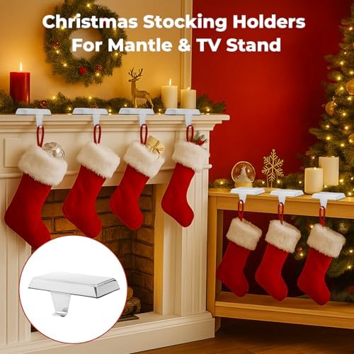 Stocking Holders for Mantle - Set 4, Metal Christmas Stocking Holder, Heavy Duty Stocking Holders with Non-Slip Protective Pad, Stocking Hangers for Mantel | TV Stand | Staircase | Dresser - Image 2