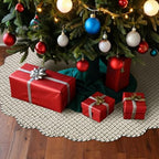 MiniInflat Quilted Christmas Tree Skirt - Vintage Floral Block Print Christmas Tree Skirt with Scalloped Edge Thicken Cotton for Home Decorations Holiday Party Gift(48 Inch,Plaid Floral,Green) - Image 5