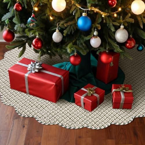 MiniInflat Quilted Christmas Tree Skirt - Vintage Floral Block Print Christmas Tree Skirt with Scalloped Edge Thicken Cotton for Home Decorations Holiday Party Gift(48 Inch,Plaid Floral,Green) - Image 5