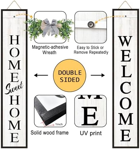 Welcome Sign for Front porch Standing 45"X9" Double-Sided Wood Frame Outdoor Tall Welcome Signs Vertical Decor for Farmhouse Rustic Home Modern Outside Front Door Wall Decorations - Image 2