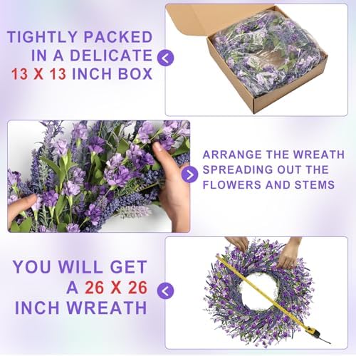 LZNPA 26 Inch Large Lavender Wreath for Front Door Greenery Summer Spring Wreaths for Front Door Wreaths for Front Door All Seasons for Wedding Farmhouse Wall Porch Window Decor(Purple Lavender) - Image 5
