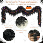 9ft Black Halloween Cedar Garland for Mantle, Soft Touch with Purple Lights - Image 3