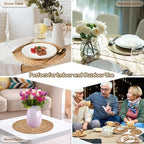 13.5" Woven Placemats Set of 10, Round Rattan Table Mats - Image 6