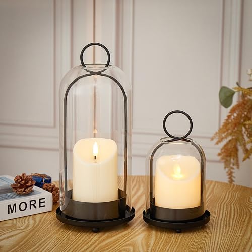 Hurricane Metal & Glass Candle Holder Black Set of 2, Decorative Candlestick Pillar Candle Holder with Clear Glass for Wedding Party Christmas Holiday Dining Table Centerpiece Lanter - Image 2