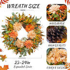 24 Inch Harvest Fall Wreaths for Front Door Outside with Dahlia & Pumpkins - Image 2