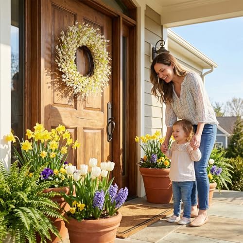 Artificial Twig Fall Front Door Wreath (White/Green Forsythia) - Image 7