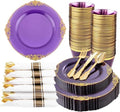 Nervure 175Pcs Purple Plastic Plates, Plastic Dinnerware Set for 25 Guests by Nervure