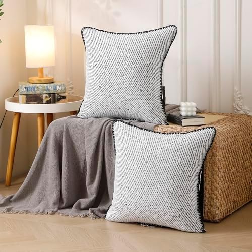 Chenille Pillow Covers 18x18 Black Striped 2 Pack - Image 6