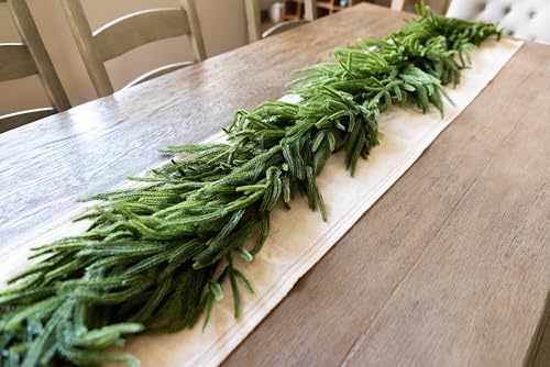 Extra Full 9 ft Real Touch Norfolk Pine Garland Realistic 9ft, Christmas Garland for Mantle, Soft and Bendable Real Touch Garland Christmas Greenery, Evergreen Christmas Garlands for Fireplace, Stairs - Image 2