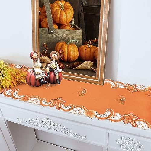 Simhomsen Embroidered Pumpkins Orange Table Runner for Fall, Autumn and Thanksgiving (14 x 108 inches) - Image 6