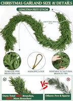 Thicker -9 Ft by 12 Inch Real Touch Christmas Norfolk Pine Garland Realistic, Artificial Christmas Garland with 180 Branch Tips, Faux Greenery Pine Garlands Xmas Table Fireplace Mantle Indoor Outdoor - Image 3