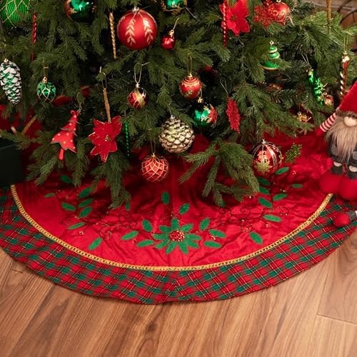 Valery Madelyn 60" Red Green Gold Christmas Tree Skirt for Tree Decorations - Image 4