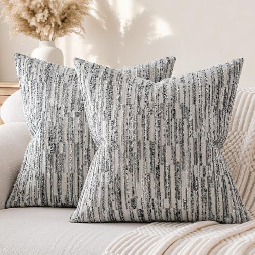 Boho Striped Decorative Throw Pillow Covers 26"X26" Set of 2,Gray White by amoment