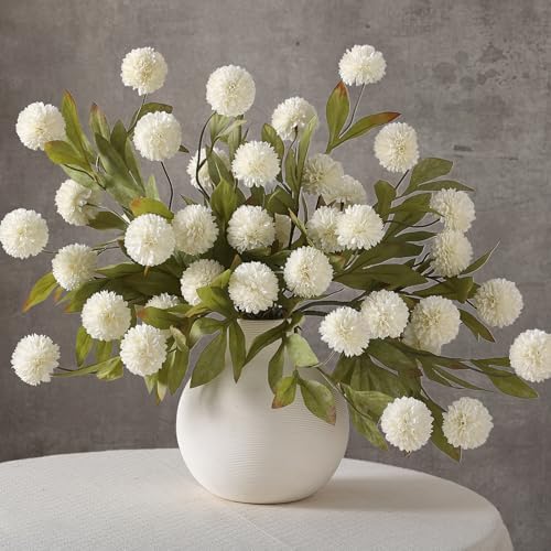 12Pcs 27"Artificial Pompon Mum Stems Silk Flowers for Vase Decor(Cream) by Juxdp