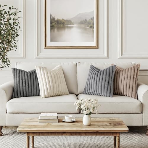 MIULEE Faux Fur Plush Decorative Throw Pillow Covers 18x18, Grey Taupe - Image 2