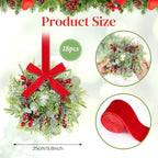 18 Pcs 9.2" Mini Christmas Wreaths for Cabinets Small Wreath Kitchen with Ribbon Christmas Decorations Candle Rings Red Berry Pine Cone Wreaths for Windows Farmhouse Xmas Decor Table Centerpiece - Image 3