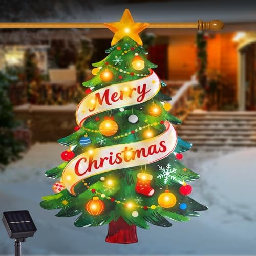 Lighted Christmas Garden Flag for Outside, Xmas Tree (Shape Christmas Tree, 28x40 Inch) by FLAGMESAGE