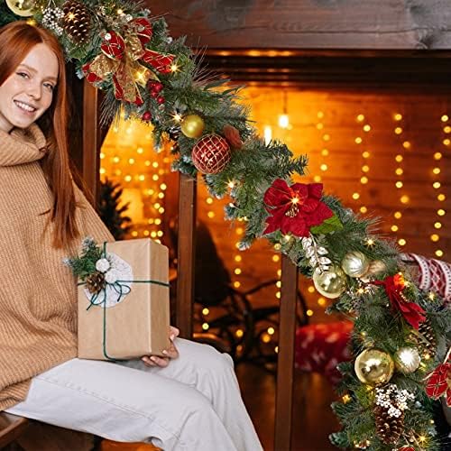 Garvee 9 ft Christmas Garland with Lights for Mantle, Red Gold - Image 6