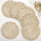 IcosaMro 13.8" Boho Placemats Set of 6 Round Woven Placemats Natural Table Place Mats for Dinning Table Indoor & Outdoor Wicker Wicker Charger Plates for Wedding Christmas Thanksgiving Events - Image 2